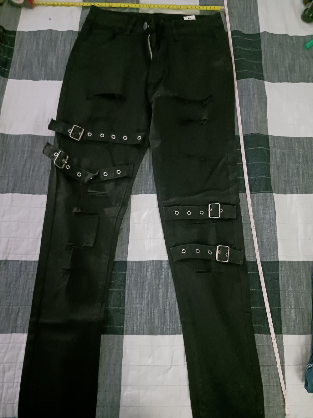 Womens Black Distressed Strap Detail Jeans